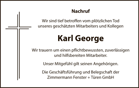 Traueranzeige von Karl George von WRS