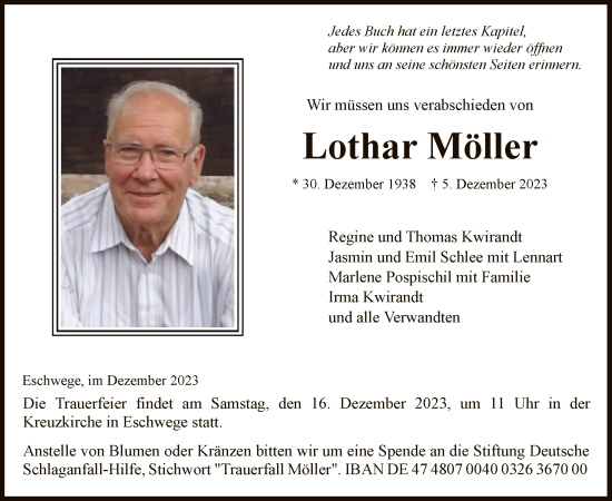 Traueranzeige von Lothar Möller von WRS