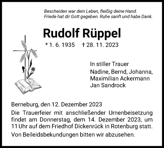 Traueranzeige von Rudolf Rüppel von WRS