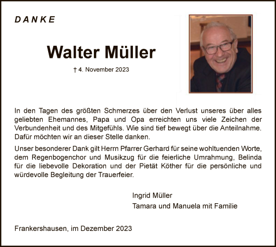 Traueranzeige von Walter Müller von WRS