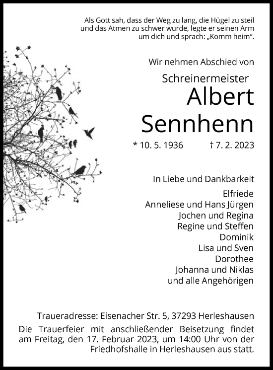 Traueranzeige von Albert Sennhenn von WRS