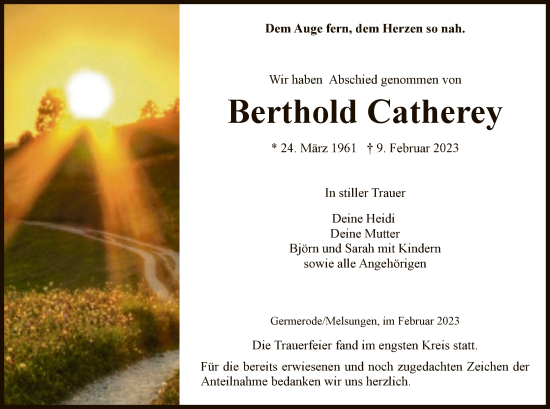 Traueranzeige von Berthold Catherey von WRS