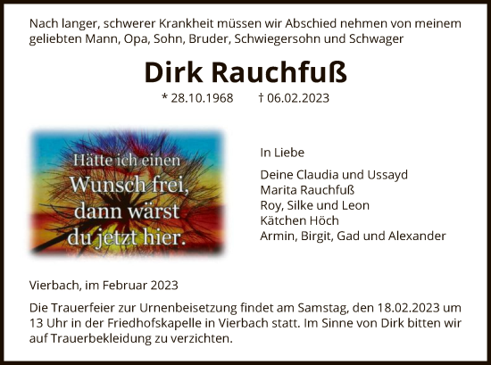 Traueranzeige von Dirk Rauchfuß von WRS