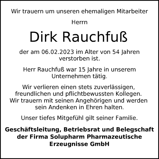 Traueranzeige von Dirk Rauchfuß von HNA