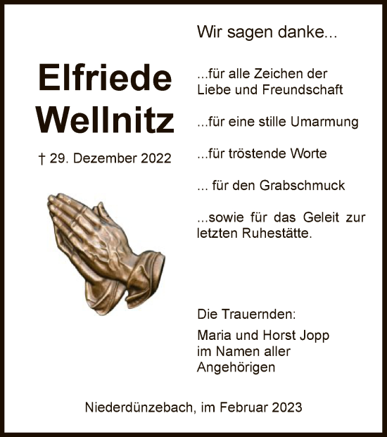 Traueranzeige von Elfriede Wellnitz von WRS