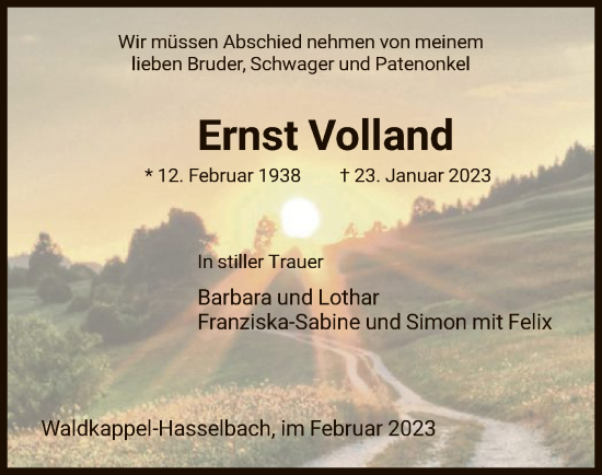 Traueranzeige von Ernst Volland von WRS