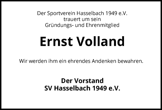 Traueranzeige von Ernst Volland von WRS