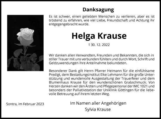 Traueranzeige von Helga Krause von WRS