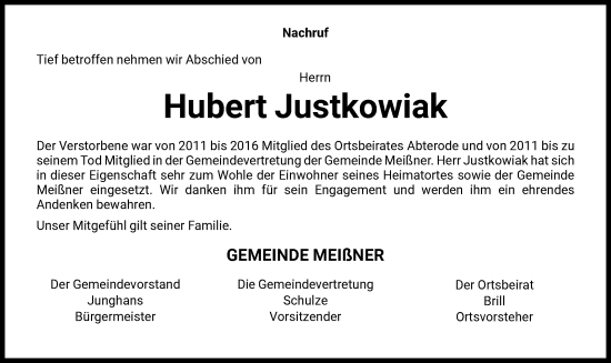 Traueranzeige von Hubert Justkowiak von WRS