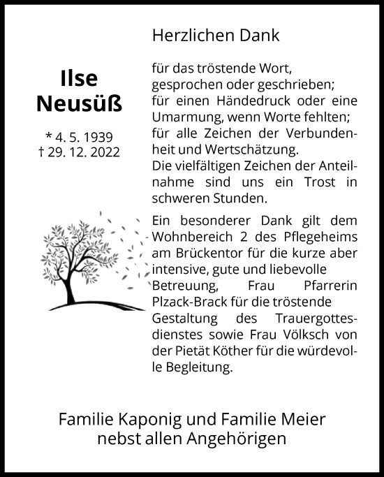 Traueranzeige von Ilse Neusüß von WRS