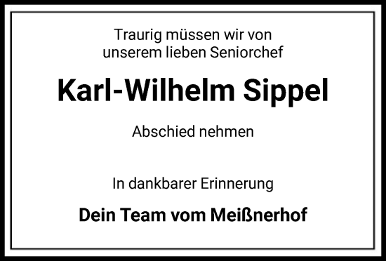 Traueranzeige von Karl-Wilhelm Sippel von WRS