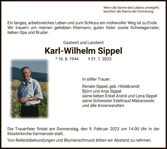 Traueranzeige von Karl-Wilhelm Sippel von WRS