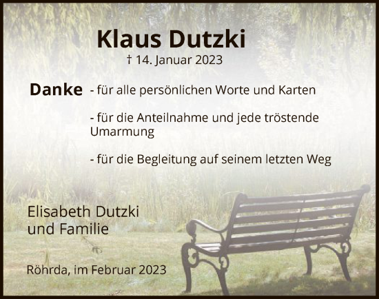 Traueranzeige von Klaus Dutzki von WRS