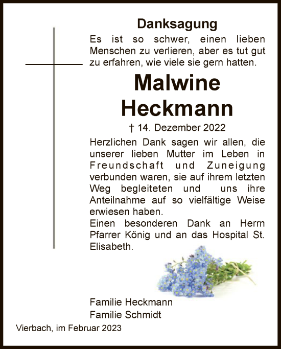 Traueranzeige von Malwine Heckmann von WRS