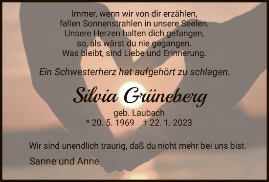 Traueranzeige von Silvia Grüneberg von WRS