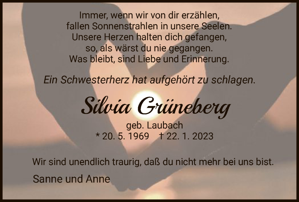  Traueranzeige für Silvia Grüneberg vom 27.02.2023 aus WRS