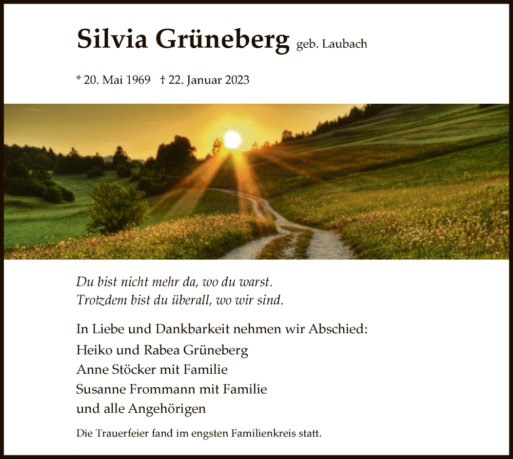  Traueranzeige für Silvia Grüneberg vom 27.02.2023 aus WRS