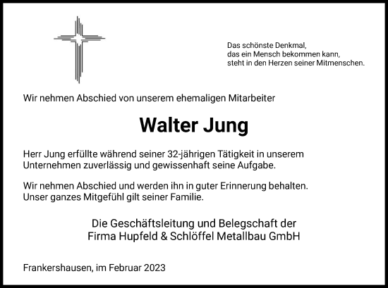 Traueranzeige von Walter Jung von WRS