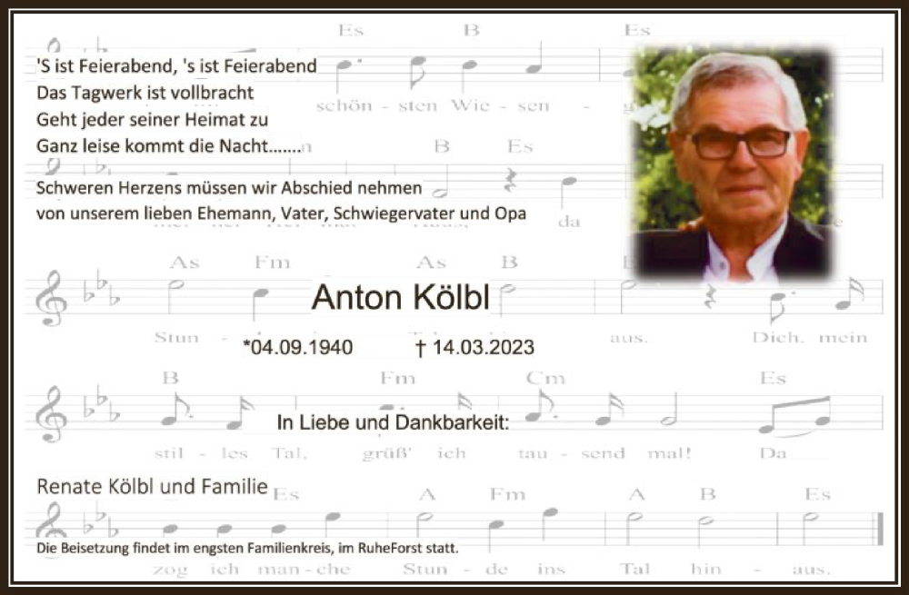  Traueranzeige für Anton Kölbl vom 18.03.2023 aus WRS
