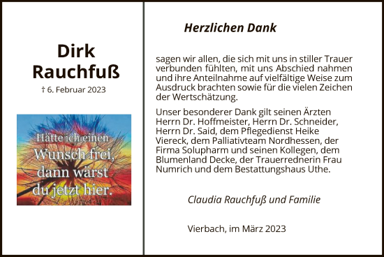 Traueranzeige von Dirk Rauchfuß von WRS