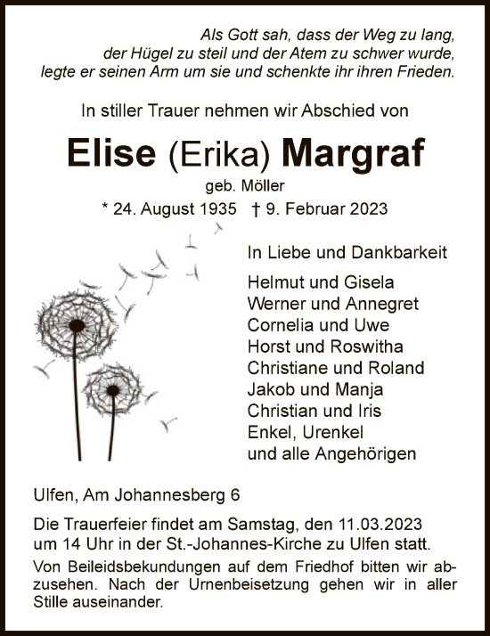 Traueranzeige von Elise Margraf von WRS