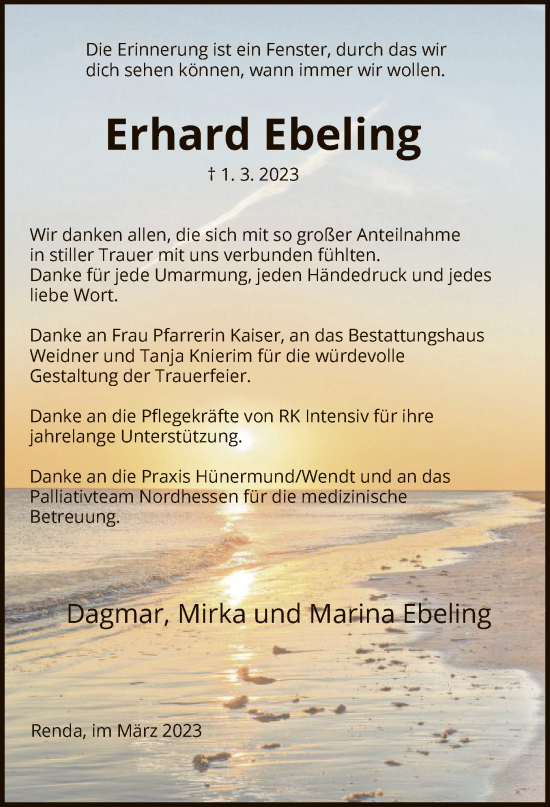 Traueranzeige von Erhard Ebeling von WRS