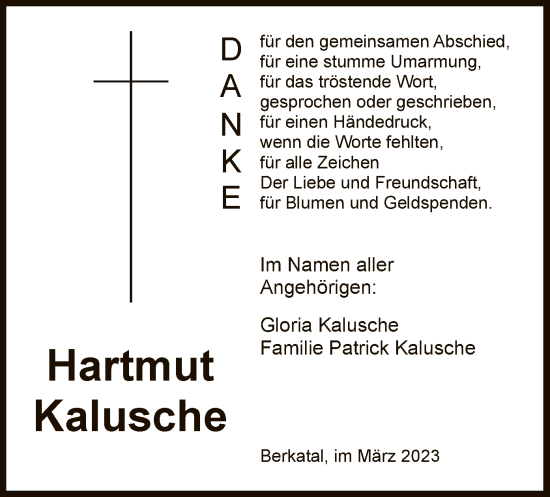 Traueranzeige von Hartmut Kalusche von WRS