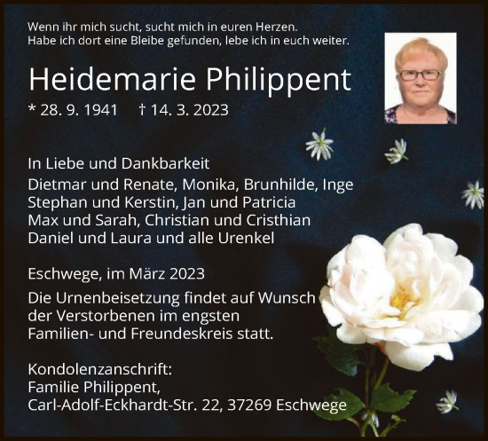 Traueranzeige von Heidemarie Philippent von WRS