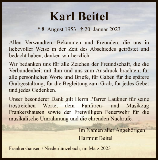 Traueranzeige von Karl Beitel von WRS