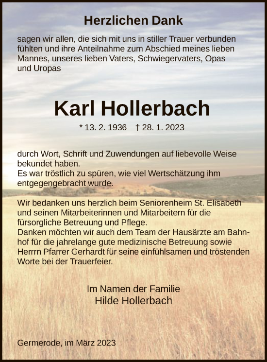 Traueranzeige von Karl Hollerbach von WRS