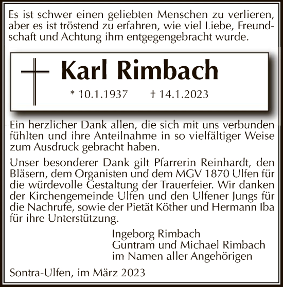 Traueranzeige von Karl Rimbach von WRS