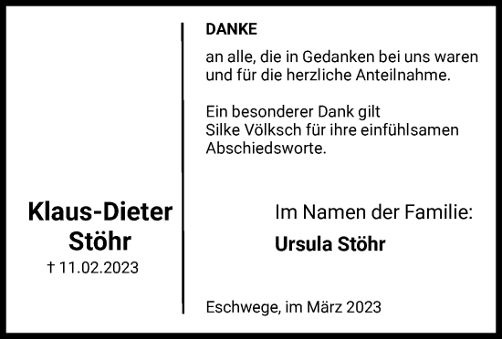 Traueranzeige von Klaus-Dieter Stöhr von WRS