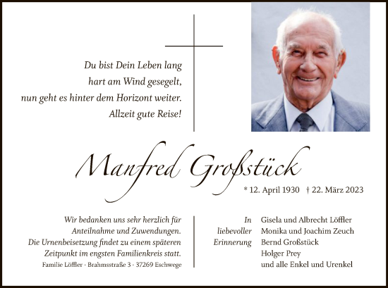 Traueranzeige von Manfred Großstück von WRS