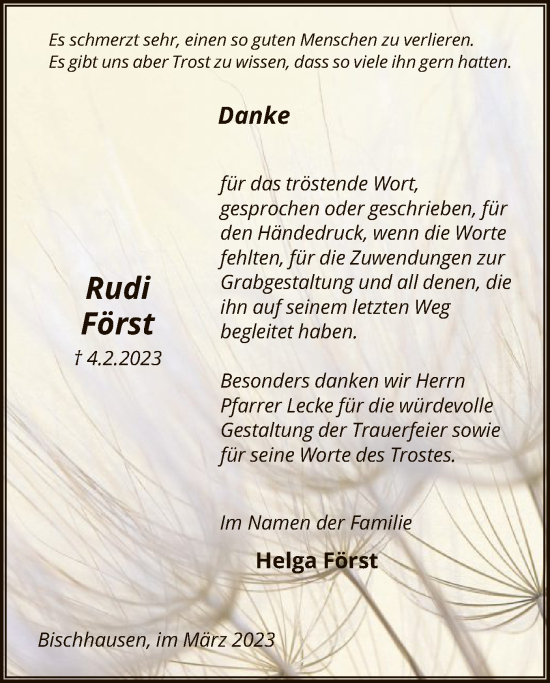 Traueranzeige von Rudi Först von WRS