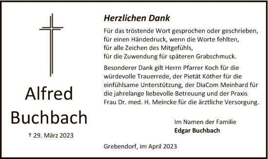 Traueranzeige von Alfred Buchbach von WRS