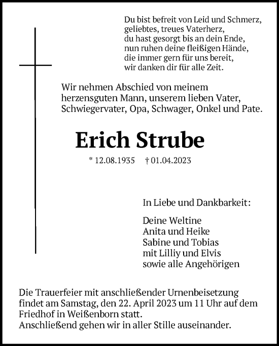 Traueranzeige von Erich Strube von WRS