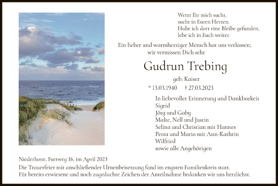 Traueranzeige von Gudrun Trebing von WRS