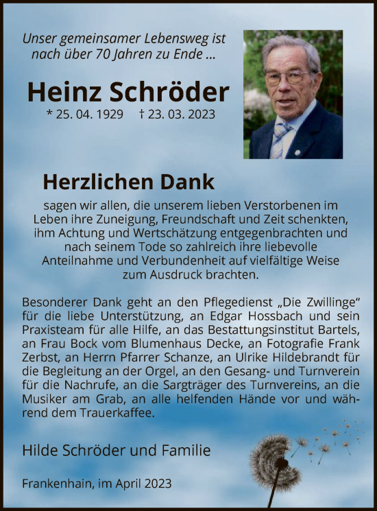 Traueranzeige von Heinz Schröder von WRS