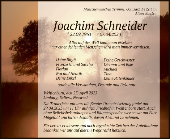 Traueranzeige von Joachim Schneider von WRS