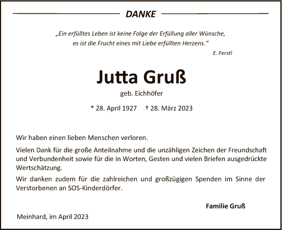 Traueranzeige von Jutta Gruß von WRS