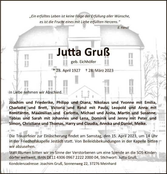 Traueranzeige von Jutta Gruß von WRS