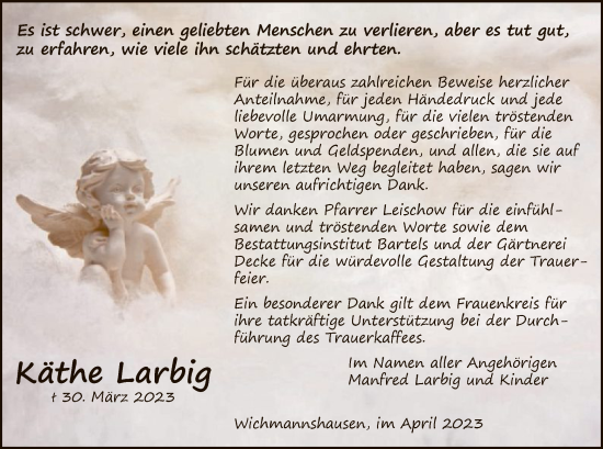 Traueranzeige von Käthe Larbig von WRS