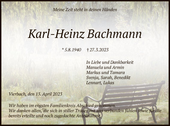 Traueranzeige von Karl-Heinz Bachmann von WRS