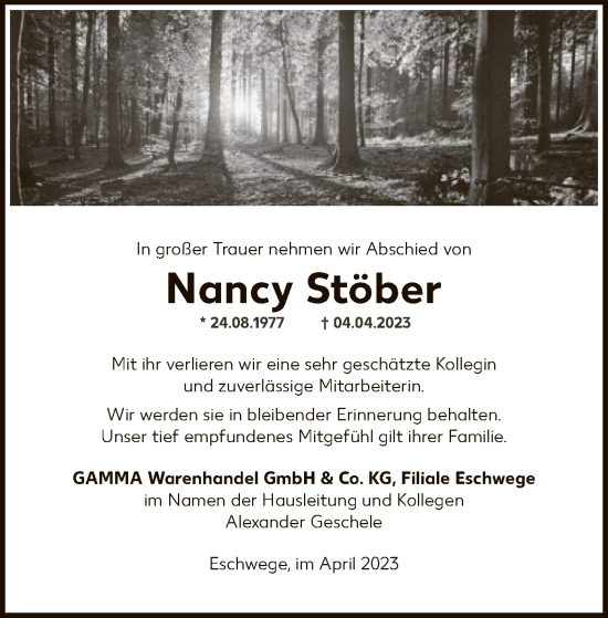 Traueranzeige von Nancy Stöber von WRS