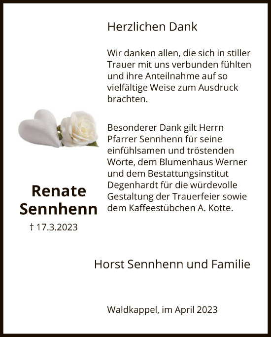 Traueranzeige von Renate Sennhenn von WRS