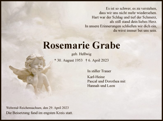 Traueranzeige von Rosemarie Grabe von WRS