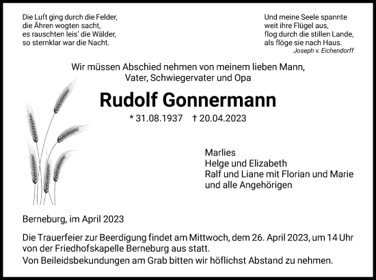 Traueranzeige von Rudolf Gonnermann von HNA