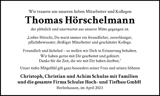 Traueranzeige von Thomas Hörschelmann von WRS