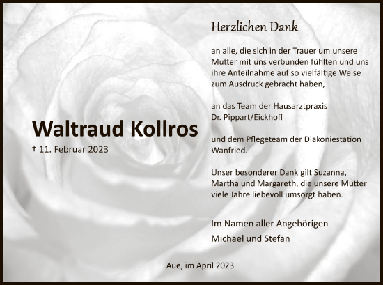 Traueranzeige von Waltraud Kollros von WRS