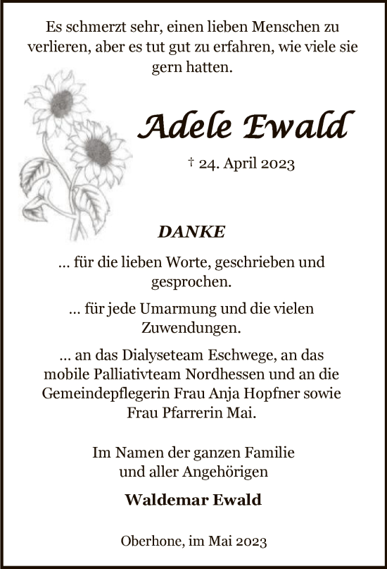 Traueranzeige von Adele Ewald von WRS